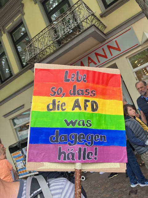 Demoschild mit dem Text "Lebe so, dass die AFD was dagegen hätte!"