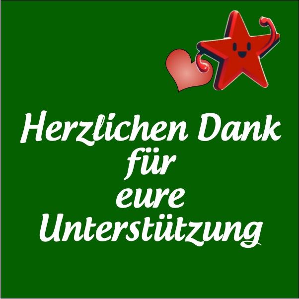 Heideruh roter Stern und Herz. Text: Herzlichen Dank für eure Unterstützung