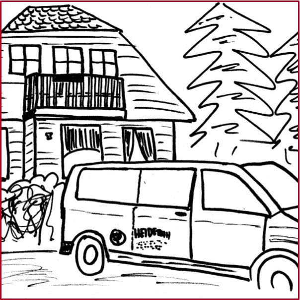 Bilderrätsel Zeichnung mit Haus und Bus