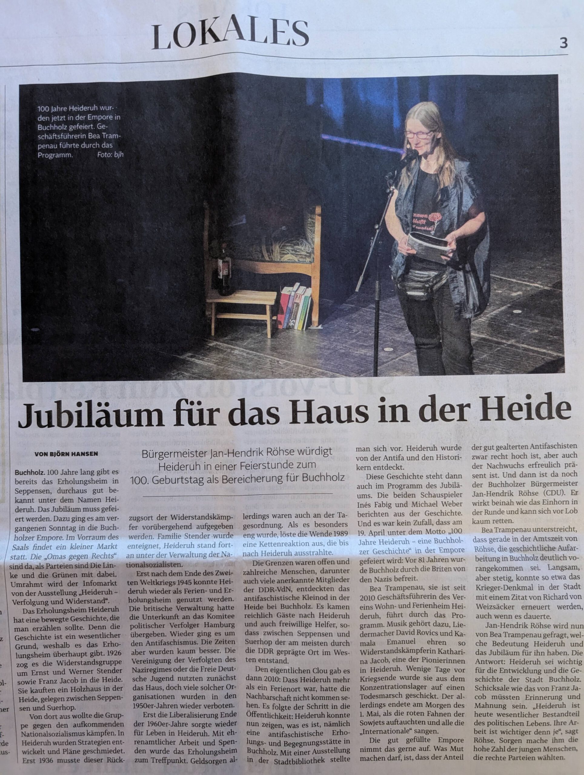 Heideruh Empore Veranstaltung in der Landeszeitung auf Seite 1