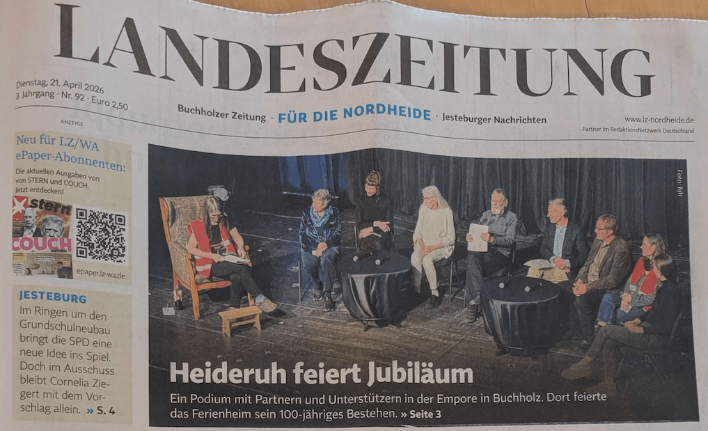 Heideruh Empore Veranstaltung in der Landeszeitung auf Seite 1
