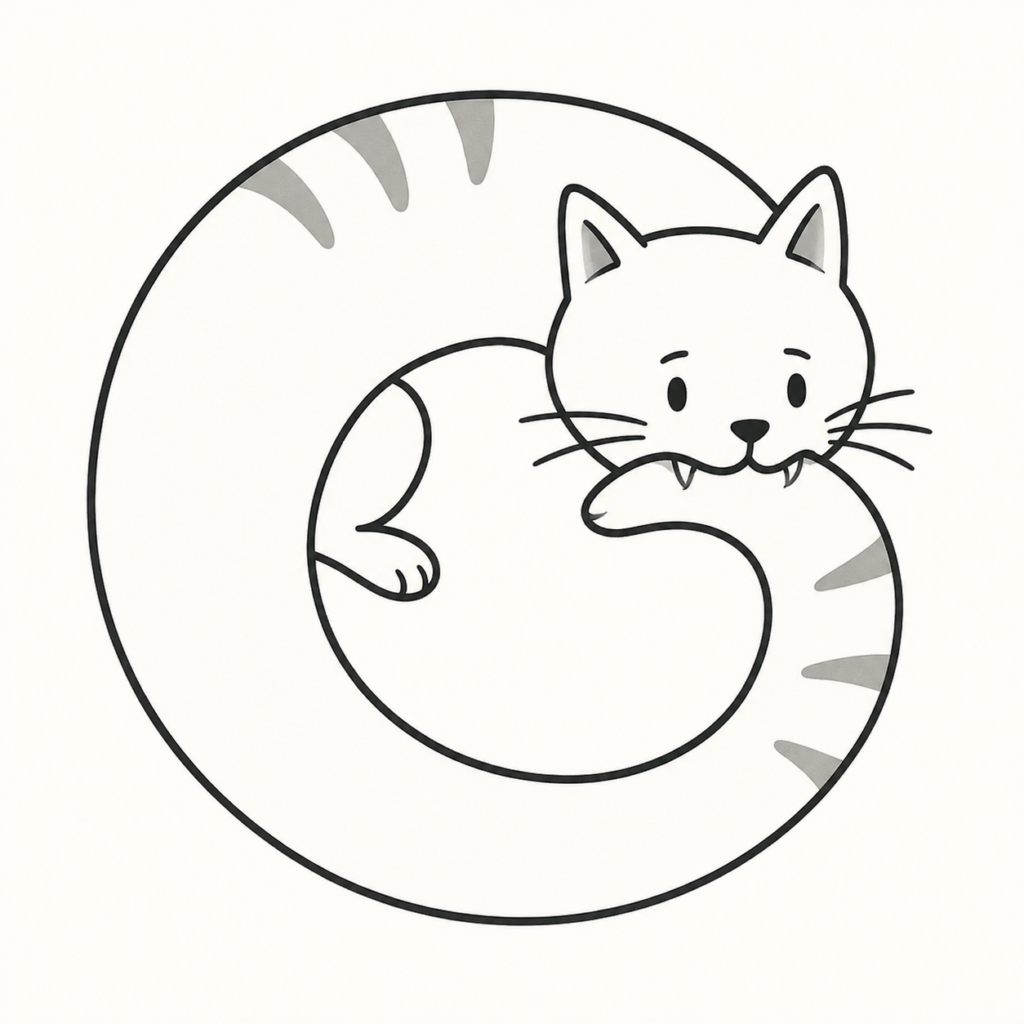 Illustration Katze beißt sich in den Schwanz