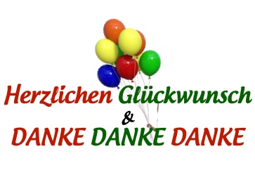 Grafik. Text: Glückwunsch und Dank